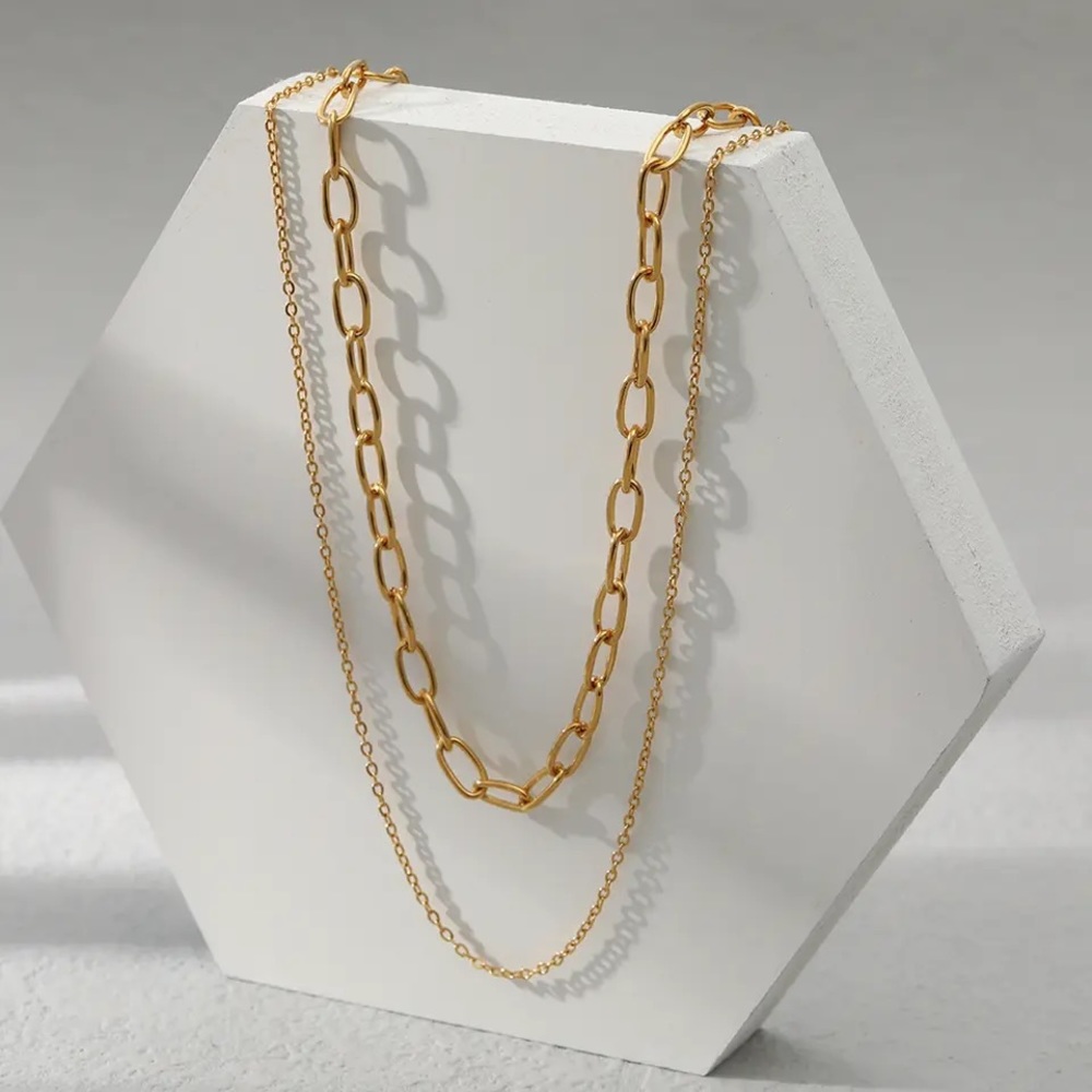 ◾️18K Gold Plated PaperClip Double Layer Chain